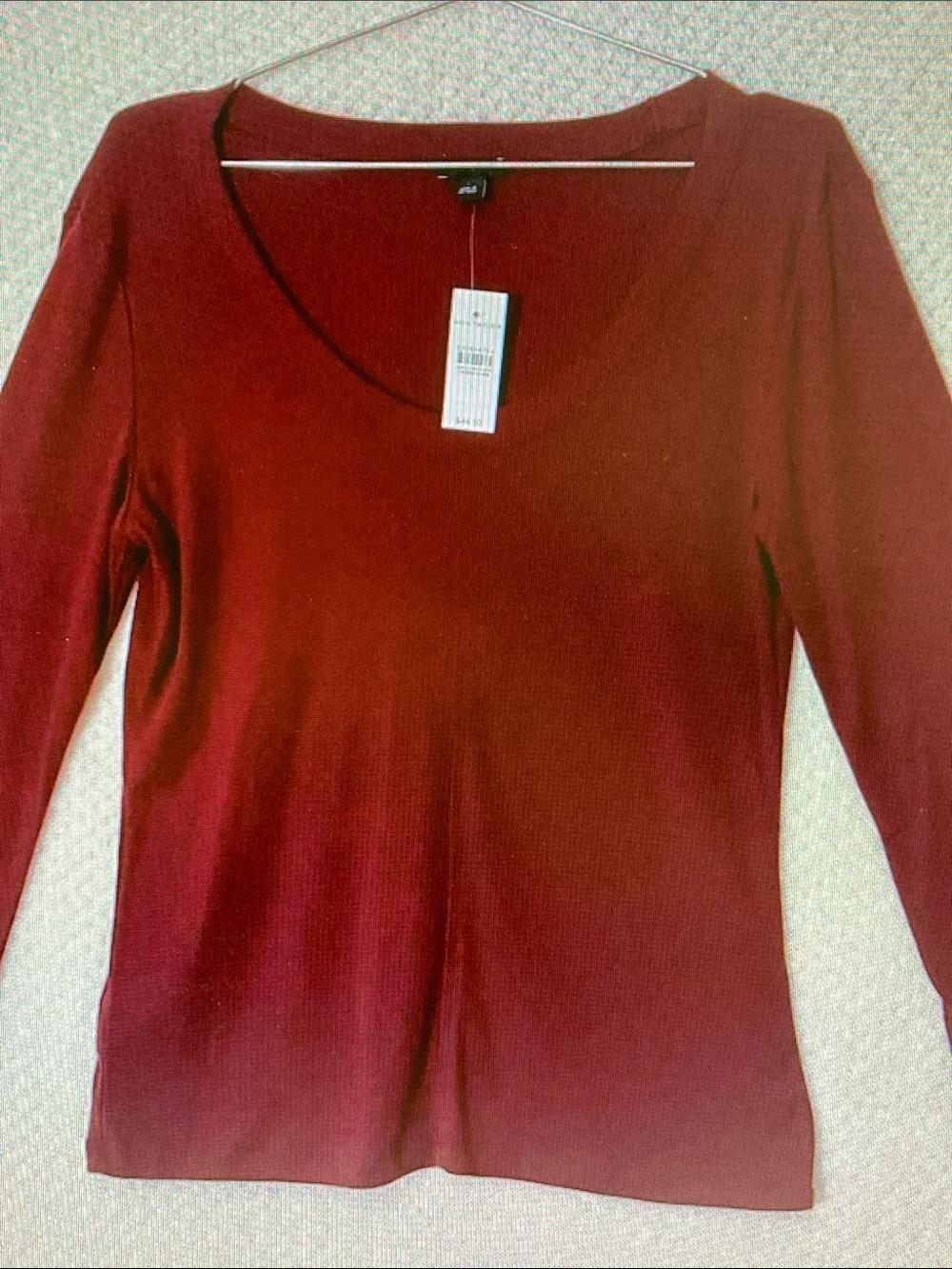 Ann Taylor Long Sleeve Scoop Neck Tee in Wine